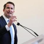 Burlington, MA- April 09, 2018: Congressman Seth Moulton (D-Mass.) during a program announcing the partnership between the U. S. Army Research Laboratory and North Eastern University at the George J. Kostas Research Institute for Homeland Security in Burlington, MA on April 09, 2018. The announcement recognized the the agreement between the U. S. Army Research Laboratory and North Eastern University to locate the Northeastern Regional Hub for ARL?s Extended Campus at Northeastern?s George J. Kostas Research Institute. (Craig F. Walker/Globe Staff) section: metro reporter: